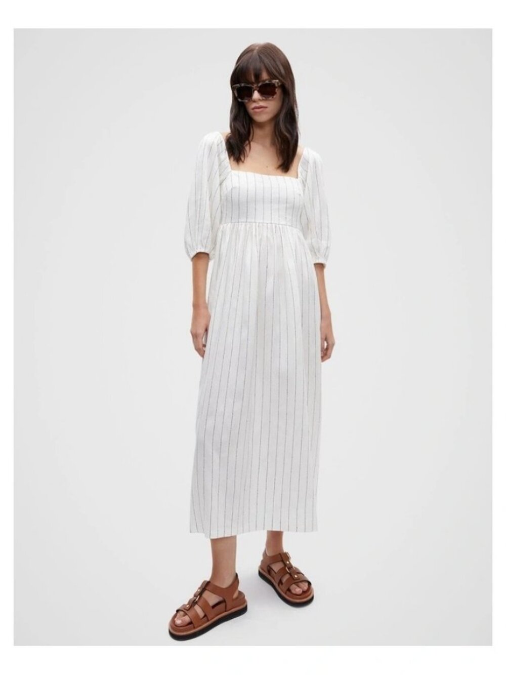 Seed Heritage Linear Sun Dress Cloud Cream Stripe Size XL Bump Friendly